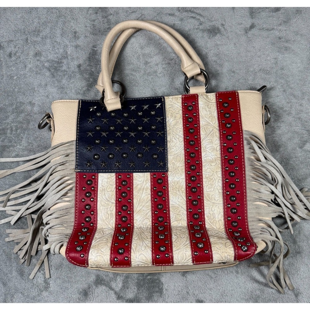 Shyanne American Flag Star Stud Fringe Concealed Carry Tote BAG Purse No Strap